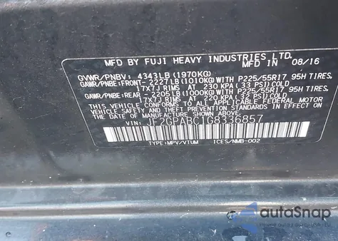 2016 Subaru Crosstrek 2.0I Premium from USA, damaged, VIN JF2GPABC1G8336857